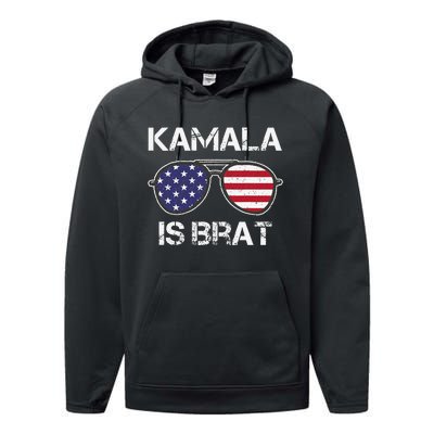 Kamala Is Brat Sunglasses Us Flag Vintage Funny Sarcastic Performance Fleece Hoodie