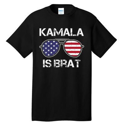 Kamala Is Brat Sunglasses Us Flag Vintage Funny Sarcastic Tall T-Shirt