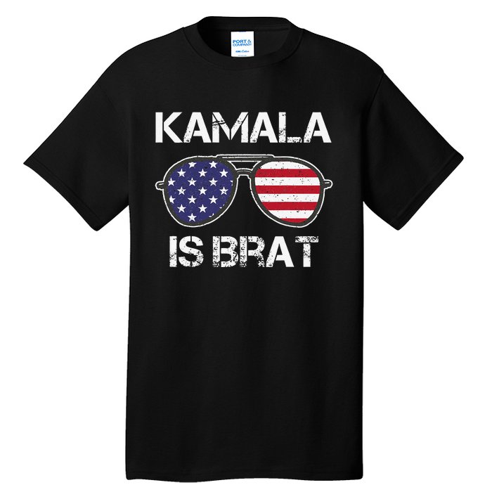 Kamala Is Brat Sunglasses Us Flag Vintage Funny Sarcastic Tall T-Shirt