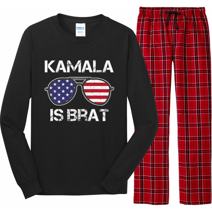 Kamala Is Brat Sunglasses Us Flag Vintage Funny Sarcastic Long Sleeve Pajama Set