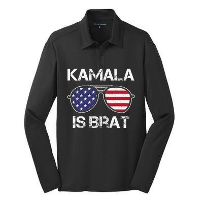 Kamala Is Brat Sunglasses Us Flag Vintage Funny Sarcastic Silk Touch Performance Long Sleeve Polo