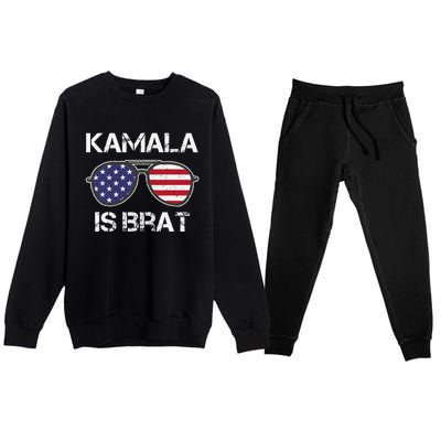 Kamala Is Brat Sunglasses Us Flag Vintage Funny Sarcastic Premium Crewneck Sweatsuit Set