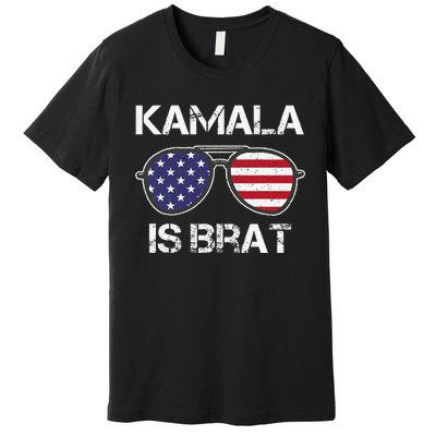 Kamala Is Brat Sunglasses Us Flag Vintage Funny Sarcastic Premium T-Shirt