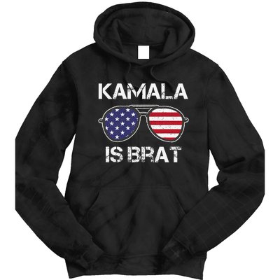 Kamala Is Brat Sunglasses Us Flag Vintage Funny Sarcastic Tie Dye Hoodie