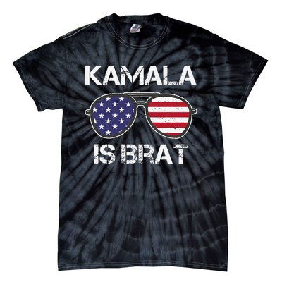 Kamala Is Brat Sunglasses Us Flag Vintage Funny Sarcastic Tie-Dye T-Shirt