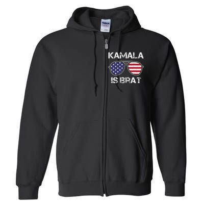 Kamala Is Brat Sunglasses Us Flag Vintage Funny Sarcastic Full Zip Hoodie