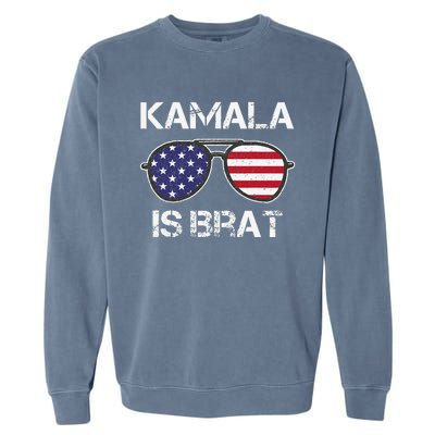 Kamala Is Brat Sunglasses Us Flag Vintage Funny Sarcastic Garment-Dyed Sweatshirt