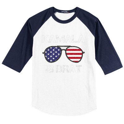 Kamala Is Brat Sunglasses Us Flag Vintage Funny Sarcastic Baseball Sleeve Shirt