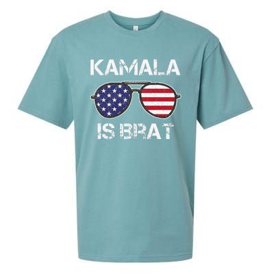 Kamala Is Brat Sunglasses Us Flag Vintage Funny Sarcastic Sueded Cloud Jersey T-Shirt