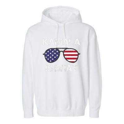 Kamala Is Brat Sunglasses Us Flag Vintage Funny Sarcastic Garment-Dyed Fleece Hoodie