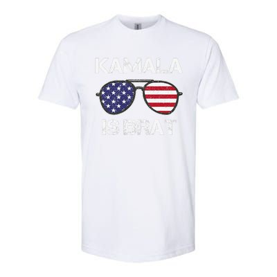 Kamala Is Brat Sunglasses Us Flag Vintage Funny Sarcastic Softstyle CVC T-Shirt