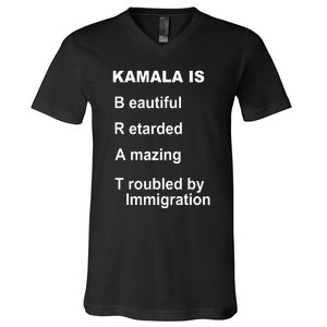 Kamala Is Brat Beautiful Retarded Amazing Troubled By Immigration V-Neck T-Shirt