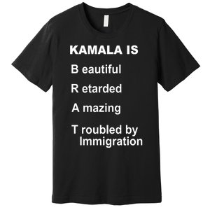 Kamala Is Brat Beautiful Retarded Amazing Troubled By Immigration Premium T-Shirt