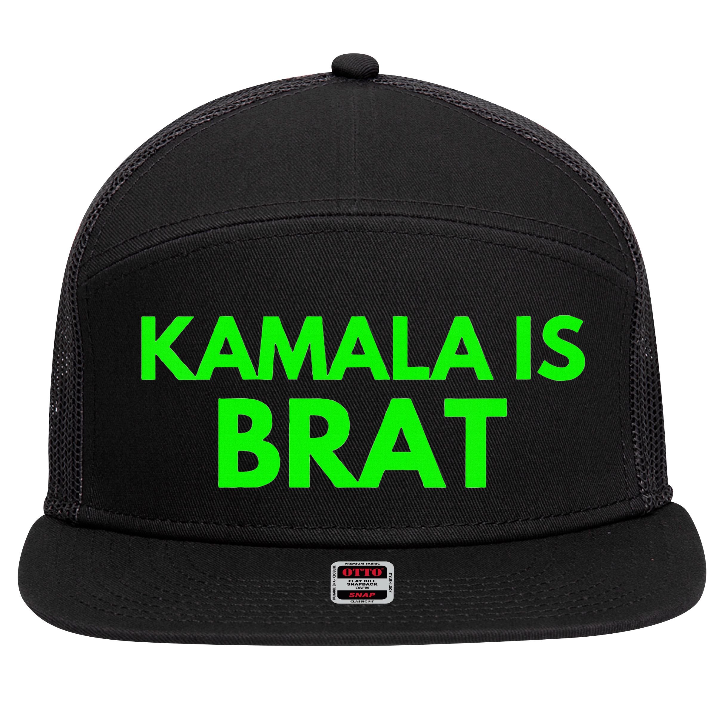 Kamala Is Brat V Neck 7 Panel Mesh Trucker Snapback Hat
