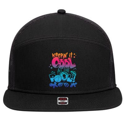 Keepin It Cool In The Pool Summer Vibes Matching Family Gift 7 Panel Mesh Trucker Snapback Hat