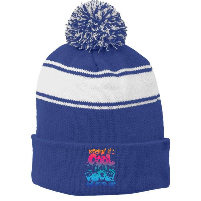 Keepin It Cool In The Pool Summer Vibes Matching Family Gift Stripe Pom Pom Beanie