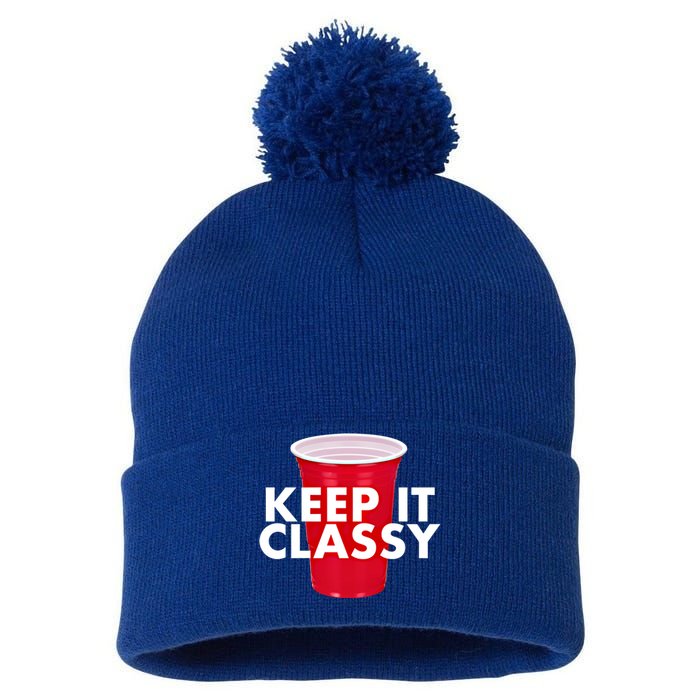 Keep It Classy Cute Gift Red Cup Party Beer Ing College Novelty Gift Pom Pom 12in Knit Beanie