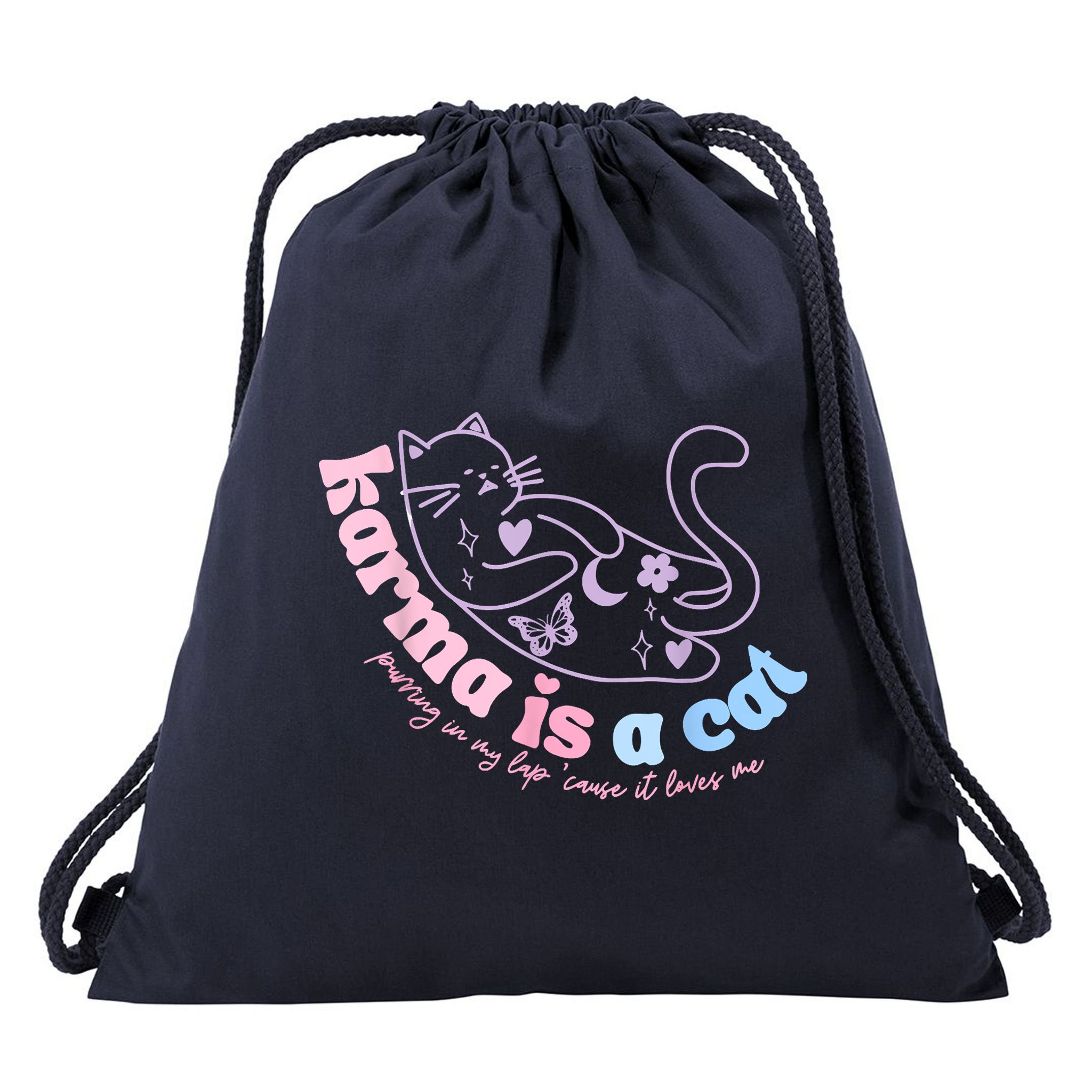 Karma Is Cat Purring In My Lap Cause It Loves Me Drawstring Bag