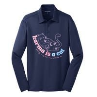 Karma Is Cat Purring In My Lap Cause It Loves Me Silk Touch Performance Long Sleeve Polo