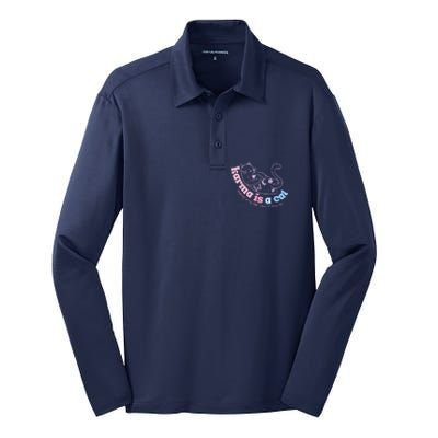 Karma Is Cat Purring In My Lap Cause It Loves Me Silk Touch Performance Long Sleeve Polo