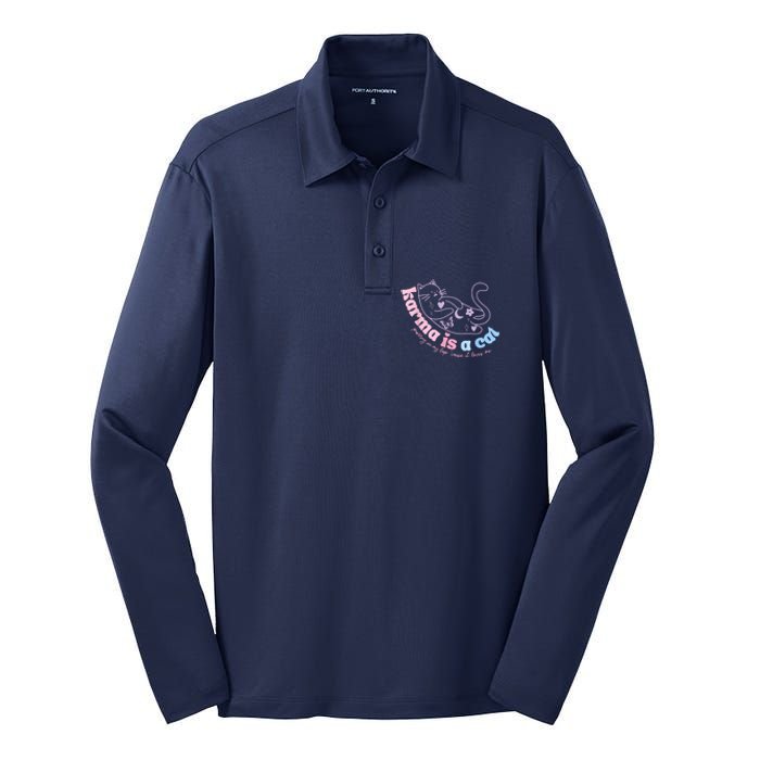 Karma Is Cat Purring In My Lap Cause It Loves Me Silk Touch Performance Long Sleeve Polo