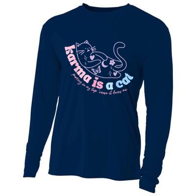 Karma Is Cat Purring In My Lap Cause It Loves Me Cooling Performance Long Sleeve Crew