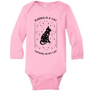 Karma Is Cat Purring On Lap Cute Black Kitten Men Women Kids Baby Long Sleeve Bodysuit