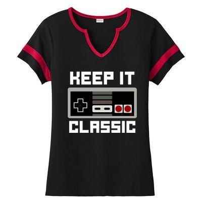 Keep It Classic Retro Gamer Ladies Halftime Notch Neck Tee