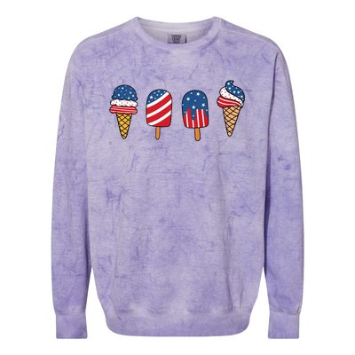 Kids Ice Cream 4th Of July Cool Dessert Patriotic Kids Toddlers Colorblast Crewneck Sweatshirt