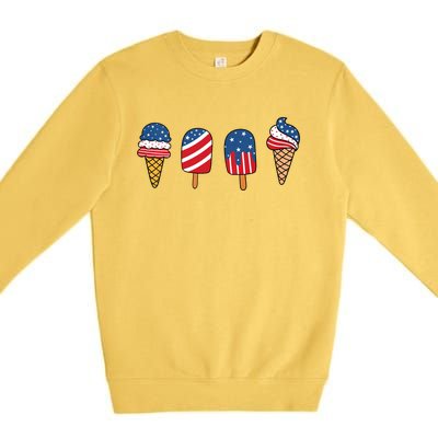 Kids Ice Cream 4th Of July Cool Dessert Patriotic Kids Toddlers Premium Crewneck Sweatshirt