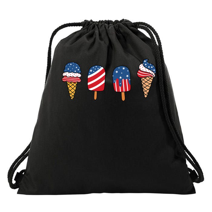 Kids Ice Cream 4th Of July Cool Dessert Patriotic Kids Toddlers Drawstring Bag