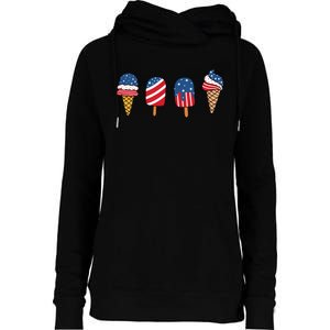 Kids Ice Cream 4th Of July Cool Dessert Patriotic Kids Toddlers Womens Funnel Neck Pullover Hood