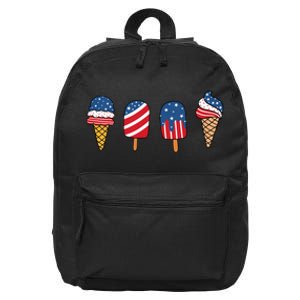 Kids Ice Cream 4th Of July Cool Dessert Patriotic Kids Toddlers 16 in Basic Backpack