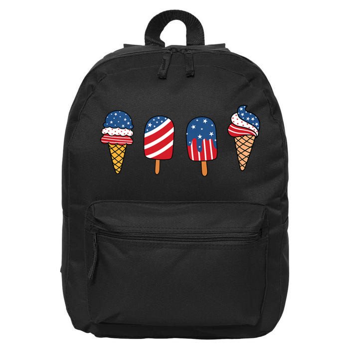 Kids Ice Cream 4th Of July Cool Dessert Patriotic Kids Toddlers 16 in Basic Backpack