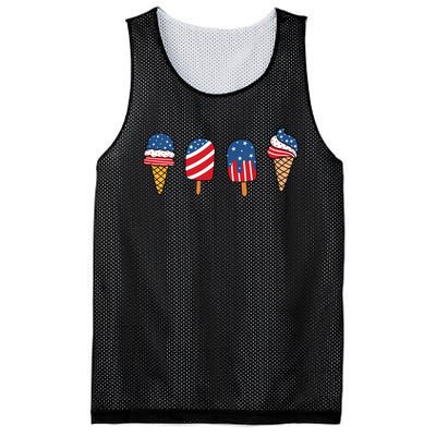 Kids Ice Cream 4th Of July Cool Dessert Patriotic Kids Toddlers Mesh Reversible Basketball Jersey Tank