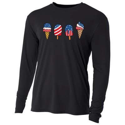 Kids Ice Cream 4th Of July Cool Dessert Patriotic Kids Toddlers Cooling Performance Long Sleeve Crew