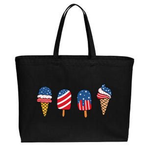 Kids Ice Cream 4th Of July Cool Dessert Patriotic Kids Toddlers Cotton Canvas Jumbo Tote