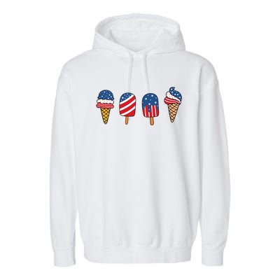 Kids Ice Cream 4th Of July Cool Dessert Patriotic Kids Toddlers Garment-Dyed Fleece Hoodie