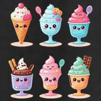 Kawaii Ice Cream Frozen Yogurt Lover Anime 7 Panel Mesh Trucker Snapback Hat