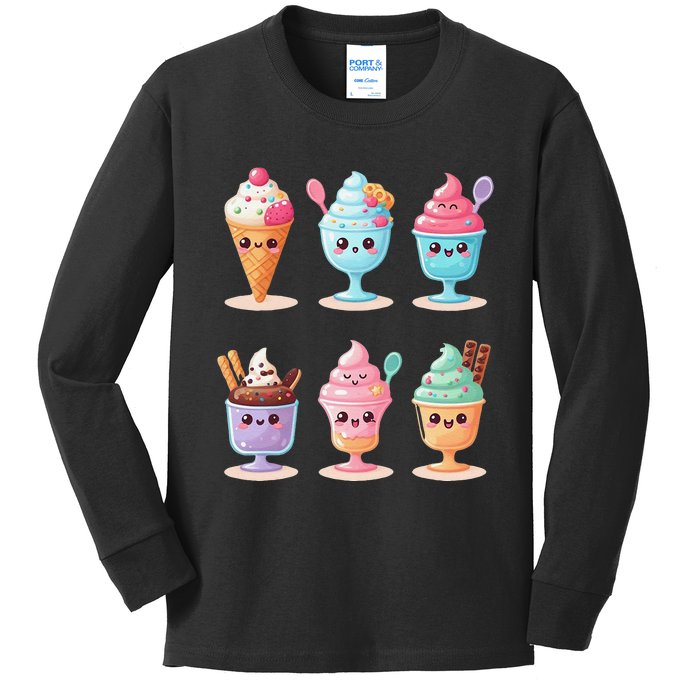 Kawaii Ice Cream Frozen Yogurt Lover Anime Kids Long Sleeve Shirt