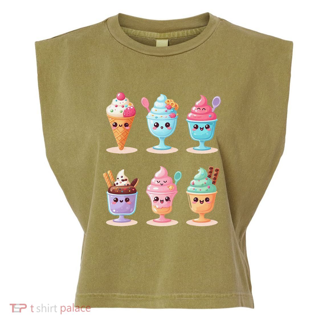 Kawaii Ice Cream Frozen Yogurt Lover Anime Garment-Dyed Women's Muscle Tee