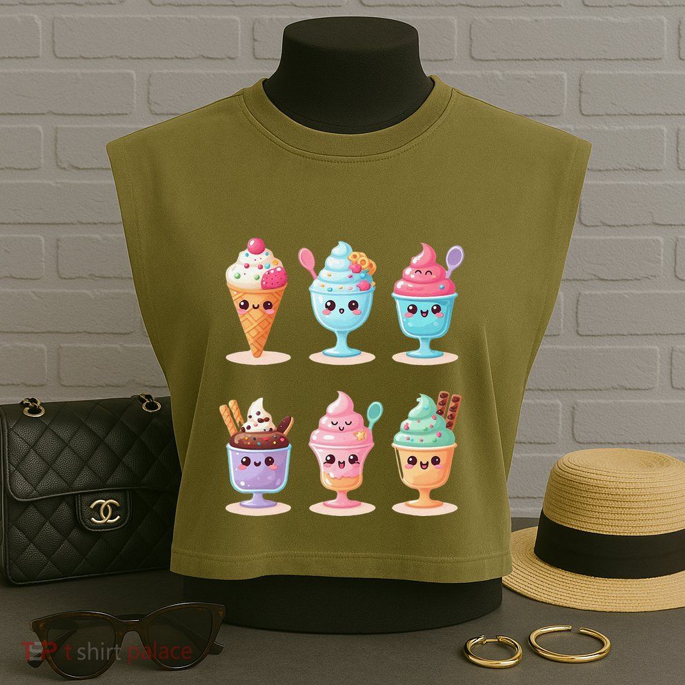 Kawaii Ice Cream Frozen Yogurt Lover Anime Garment-Dyed Women's Muscle Tee