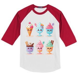 Kawaii Ice Cream Frozen Yogurt Lover Anime Kids Colorblock Raglan Jersey