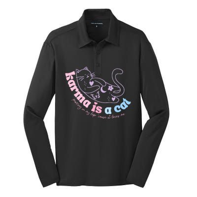 Karma Is Cat Purring In My Lap Cause It Loves Me  Silk Touch Performance Long Sleeve Polo