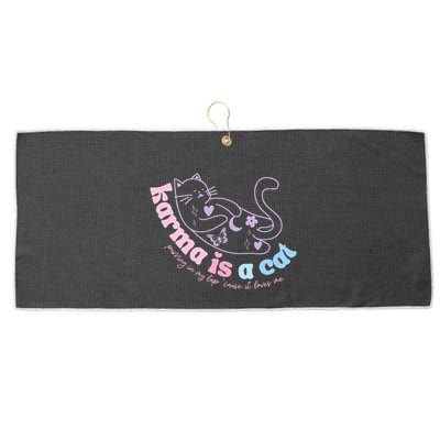 Karma Is Cat Purring In My Lap Cause It Loves Me  Large Microfiber Waffle Golf Towel