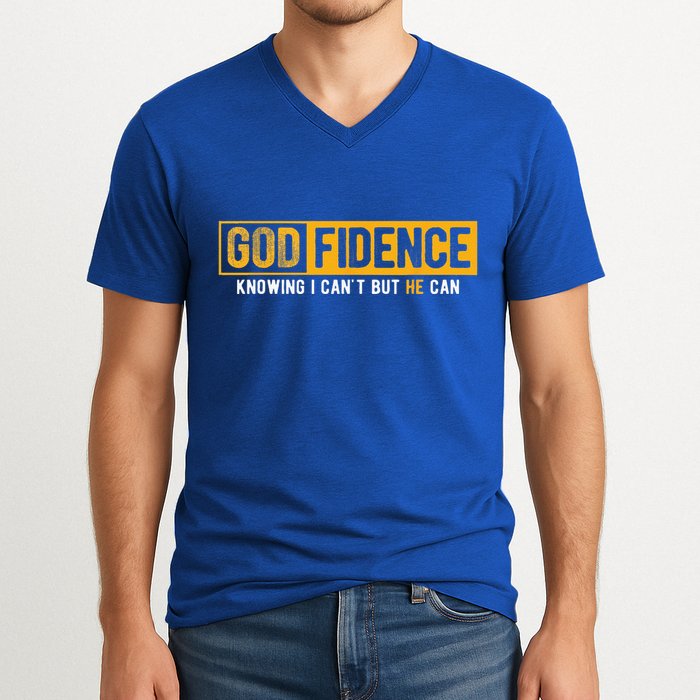 Knowing I Cant But He Can Christian Religious Jesus V-Neck T-Shirt