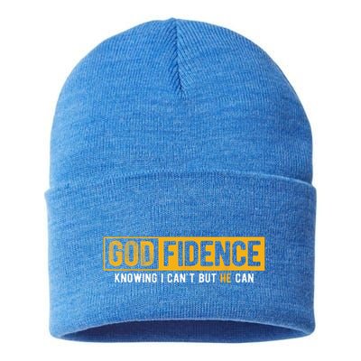 Knowing I Cant But He Can Christian Religious Jesus Sustainable Knit Beanie