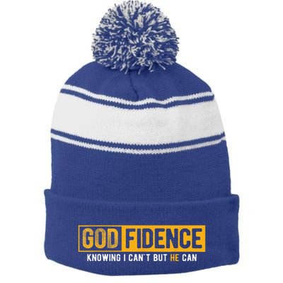 Knowing I Cant But He Can Christian Religious Jesus Stripe Pom Pom Beanie