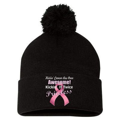 Kickin' Cancer's Ass One Awesome Twice Priceless Pom Pom 12in Knit Beanie