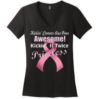 Kickin' Cancer's Ass One Awesome Twice Priceless Women's V-Neck T-Shirt